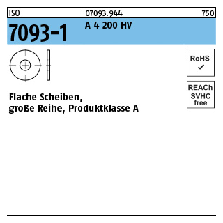 1000 Stück, ISO 7093-1 A 4 200 HV Flache Scheiben, große Reihe, Produktklasse A - Abmessung: 4