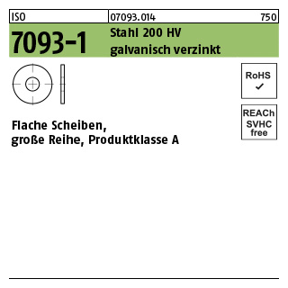 100 Stück, ISO 7093-1 Stahl 200 HV galvanisch verzinkt Flache Scheiben, große Reihe, Produktklasse A - Abmessung: 16