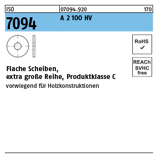 100 Stück, ISO 7094 A 2 100 HV Flache Scheiben, extra große Reihe, Produktklasse C - Abmessung: 8