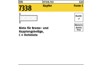 100 Stück, DIN 7338 Kupfer Form C Niete für Brems- und Kupplungsbeläge, Hohlniete - Abmessung: C 8 x 25