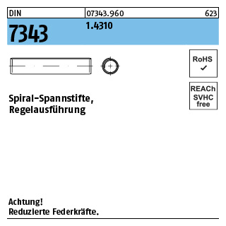 500 Stück, DIN 7343 1.4310 Spiral-Spannstifte, Regelausführung - Abmessung: 8 x 16