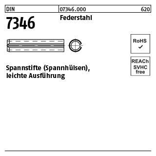 200 Stück, DIN 7346 Federstahl Spannstifte (Spannhülsen), leichte Ausführung - Abmessung: 2 x 22