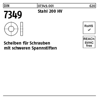 1000 Stück, DIN 7349 Stahl 200HV Scheiben für Schrauben mit schweren Spannstiften - Abmessung: 3,2 x 9 x 1