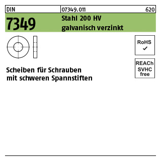 1000 Stück, DIN 7349 Stahl 200HV galvanisch verzinkt Scheiben für Schrauben mit schweren Spannstiften - Abmessung: 3,2 x 9 x 1