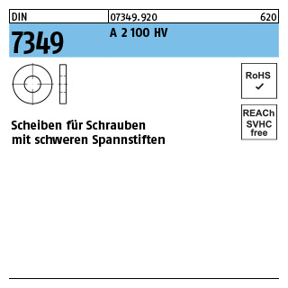 100 Stück, DIN 7349 A 2 100 HV Scheiben für Schrauben mit schweren Spannstiften - Abmessung: 6,4 x17 x 3