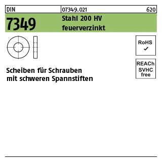 100 Stück, DIN 7349 Stahl 200HV feuerverzinkt Scheiben für Schrauben mit schweren Spannstiften - Abmessung: 10,5 x25 x 4