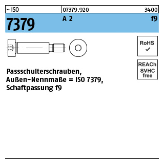 50 Stück, ~ISO 7379 A 2 f9 Pass-Schulterschrauben, Schaftpassung f9 - Abmessung: 6 f9 M 5 x 25