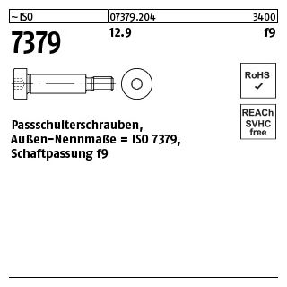 10 Stück, ~ISO 7379 12.9 f9 Pass-Schulterschrauben, Schaftpassung f9 - Abmessung: 20 - M 16 x 50