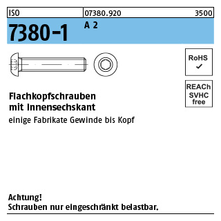 500 Stück, ISO 7380-1 A 2 Flachkopfschrauben mit Innensechskant - Abmessung: M 3 x 10