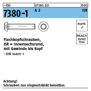 500 Stück, ~ISO 7380-1 A 2 ISR Flachkopfschrauben mit Innensechsrund - Abmessung: M 3 x 35 -T10