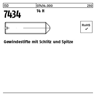 200 Stück, ISO 7434 14 H Gewindestifte mit Schlitz und Spitze - Abmessung: M 3 x 4