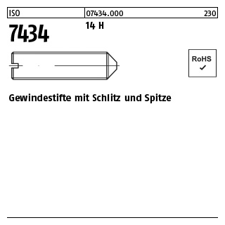 200 Stück, ISO 7434 14 H Gewindestifte mit Schlitz und Spitze - Abmessung: M 4 x 30
