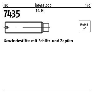 100 Stück, ISO 7435 14 H Gewindestifte mit Schlitz und Zapfen - Abmessung: M 6 x 20