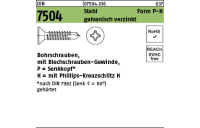 1000 Stück, DIN 7504 Stahl Form P-H galvanisch verzinkt Bohrschrauben, mit Blechschrauben-Gew., mit Senkkopf nach DIN 7982, KS -H - Abmessung: P 2,9 x 13 -H