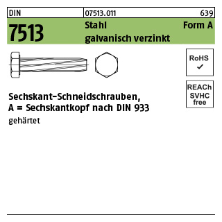 1000 Stück, DIN 7513 Stahl Form A galvanisch verzinkt Sechskant-Schneidschrauben - Abmessung: AM 4 x 25