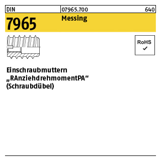 100 Stück, DIN 7965 Messing Einschraubmuttern RAMPA (Schraubdübel) - Abmessung: M 3 x 8