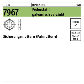 100 Stück, ~DIN 7967 Federstahl galvanisch verzinkt Sicherungsmuttern (Palmuttern) - Abmessung: M 12