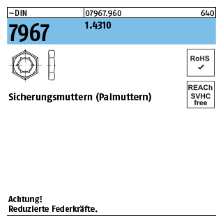 100 Stück, ~DIN 7967 1.4310 Sicherungsmuttern (Palmuttern) - Abmessung: M 12