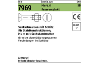 50 Stück, DIN 7969 Mu 4.6 SB feuerverzinkt Senkschrauben mit Schlitz für Stahlkonstruktionen, mit Sechskantmu. - Abmessung: M 16 x 45