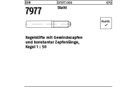 25 Stück, DIN 7977 Stahl Kegelstifte mit Gewindezapfen und konstanter Zapfenlänge, Kegel 1: 50 - Abmessung: 5 x 45