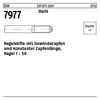 DIN 7977 Stahl Kegelstifte mit Gewindezapfen und konstanter Zapfenlänge, Kegel 1: 50 - Abmessung: 20 x 140, Inhalt: 5 Stück
