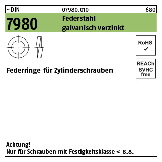 100 Stück, ~DIN 7980 Federstahl galvanisch verzinkt Federringe für Zylinderschrauben - Abmessung: 3