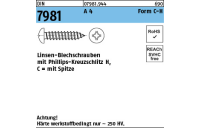 1000 Stück, DIN 7981 A 4 Form C-H Linsen-Blechschrauben mit Spitze, mit Phillips-Kreuzschlitz H - Abmessung: C 2,2 x 9,5-H