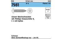 1000 Stück, DIN 7981 A 4 Form C-H Linsen-Blechschrauben mit Spitze, mit Phillips-Kreuzschlitz H - Abmessung: C 3,5 x 13 -H