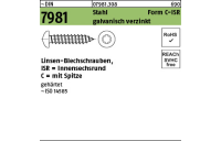 1000 Stück, ~DIN 7981 Stahl Form C-ISR galvanisch verzinkt Linsen-Blechschrauben mit Spitze, Innensechsrund - Abmessung: 3,9 x 16 -C-T20