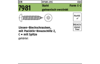 100 Stück, DIN 7981 Stahl Form C-Z galvanisch verzinkt Linsen-Blechschrauben mit Spitze, mit Pozidriv-Kreuzschlitz Z - Abmessung: 4,2x 25 -C-Z