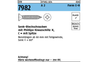 1000 Stück, DIN 7982 A 2 Form C-H Senk-Blechschrauben mit Spitze, mit Phillips-Kreuzschlitz H - Abmessung: C 2,2 x 6,5-H