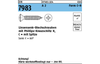 1000 Stück, DIN 7983 A 2 Form C-H Linsensenk-Blechschrauben mit Spitze, mit Phillips-Kreuzschlitz H - Abmessung: C 2,9 x 16 -H