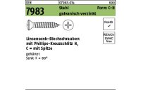 500 Stück, DIN 7983 Stahl, geh. Form C-H galvanisch verzinkt Linsensenk-Blechschrauben mit Spitze, mit Phillips-Kreuzschlitz H - Abmessung: C 3,5 x 32 -H