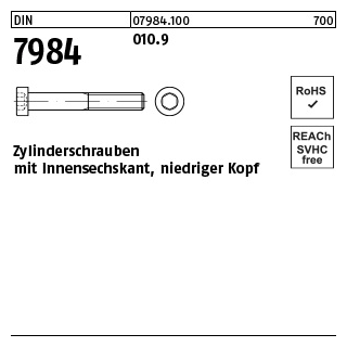 500 Stück, DIN 7984 010.9 Zylinderschrauben mit Innensechskant, niedriger Kopf - Abmessung: M 4 x 10