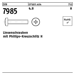 2000 Stück, DIN 7985 4.8 H Linsenschrauben mit Phillips-Kreuzschlitz H - Abmessung: M 3 x 8 -H