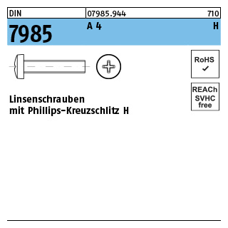 500 Stück, DIN 7985 A 4 H Linsenschrauben mit Phillips-Kreuzschlitz H - Abmessung: M 5 x 8 -H