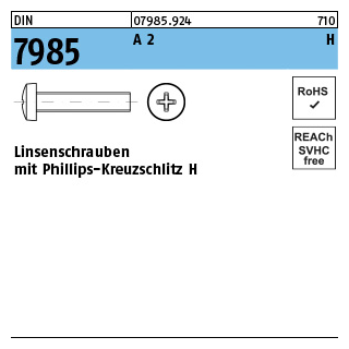 200 Stück, DIN 7985 A 2 H Linsenschrauben mit Phillips-Kreuzschlitz H - Abmessung: M 5 x 45 -H