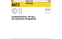 100 Stück, ISO 8673 Messing Sechskantmuttern, ISO-Typ 1, mit metrischem Feingewinde - Abmessung: M 10 x 1