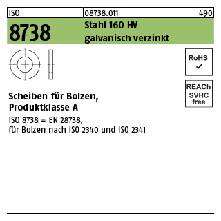 100 Stück, ISO 8738 Stahl 160 HV galvanisch verzinkt Scheiben für Bolzen, Produktklasse A - Abmessung: 30