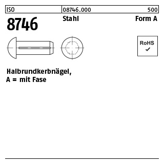 500 Stück, ISO 8746 Stahl Form A Halbrundkerbnägel, mit Fase - Abmessung: 2 x 4