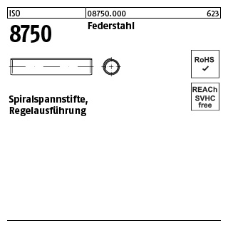 500 Stück, ISO 8750 Federstahl Spiralspannstifte, Regelausführung - Abmessung: 8 x 20