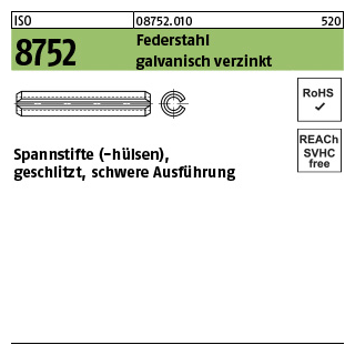 200 Stück, ISO 8752 Federstahl galvanisch verzinkt Spannstifte (-hülsen), geschlitzt, schwere Ausführung - Abmessung: 3 x 12