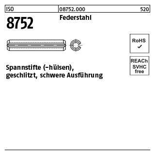 500 Stück, ISO 8752 Federstahl Spannstifte (-hülsen), geschlitzt, schwere Ausführung - Abmessung: 4 x 55