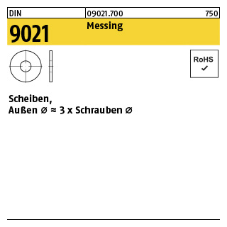 100 Stück, DIN 9021 Messing Scheiben, Außen Ø ~3 x Schrauben Ø, - Abmessung: 3,2 x 9 x0,8