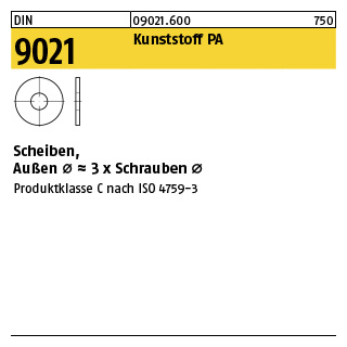 100 Stück, DIN 9021 Kunststoff PA Scheiben, Außen Ø ~3 x Schrauben Ø, - Abmessung: 8,4 x24 x2