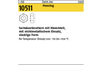 100 Stück, ~ISO 10511 Messing Sechskantmuttern mit Klemmteil, mit nichtmetallischem Einsatz, niedrige Form - Abmessung: M 10