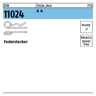 10 Stück, DIN 11024 A 4 Federstecker - Abmessung: 6,3/ 26,1-34