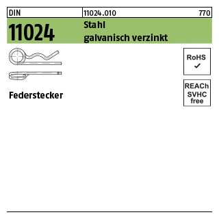 25 Stück, DIN 11024 Stahl galvanisch verzinkt Federstecker - Abmessung: 7 / 34,1-45