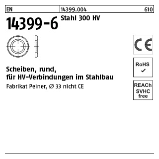 1 Stück, EN 14399-6 Stahl 300 HV -P- Scheiben, rund, für HV-verbindungen im Stahlbau - Abmessung: 30 (31x56x 5)