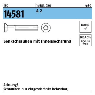 1000 Stück, ISO 14581 A 2 Senkschrauben mit Innensechsrund - Abmessung: M 3 x 5 -T10